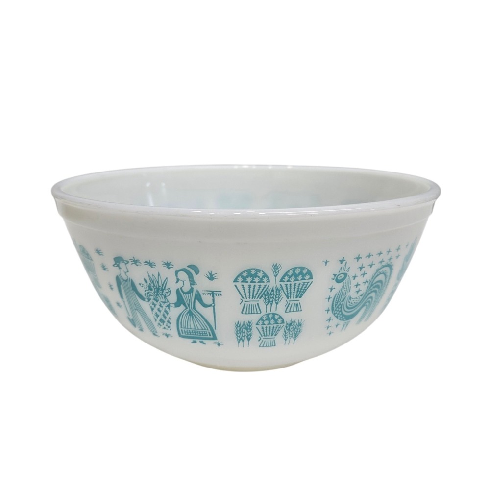 Pyrex Amish Butterprint Mixing Bowl 403 Turquoise Blue White 2.5 Qt USA Teal